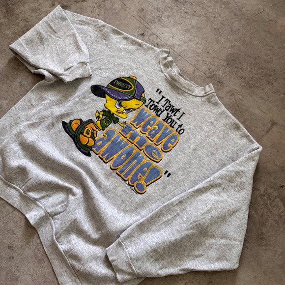 Vintage 1997 Looney Tunes Tweety‎ Bird Graphic Sweatshirt Crewneck Grey Large - Picture 2 of 7